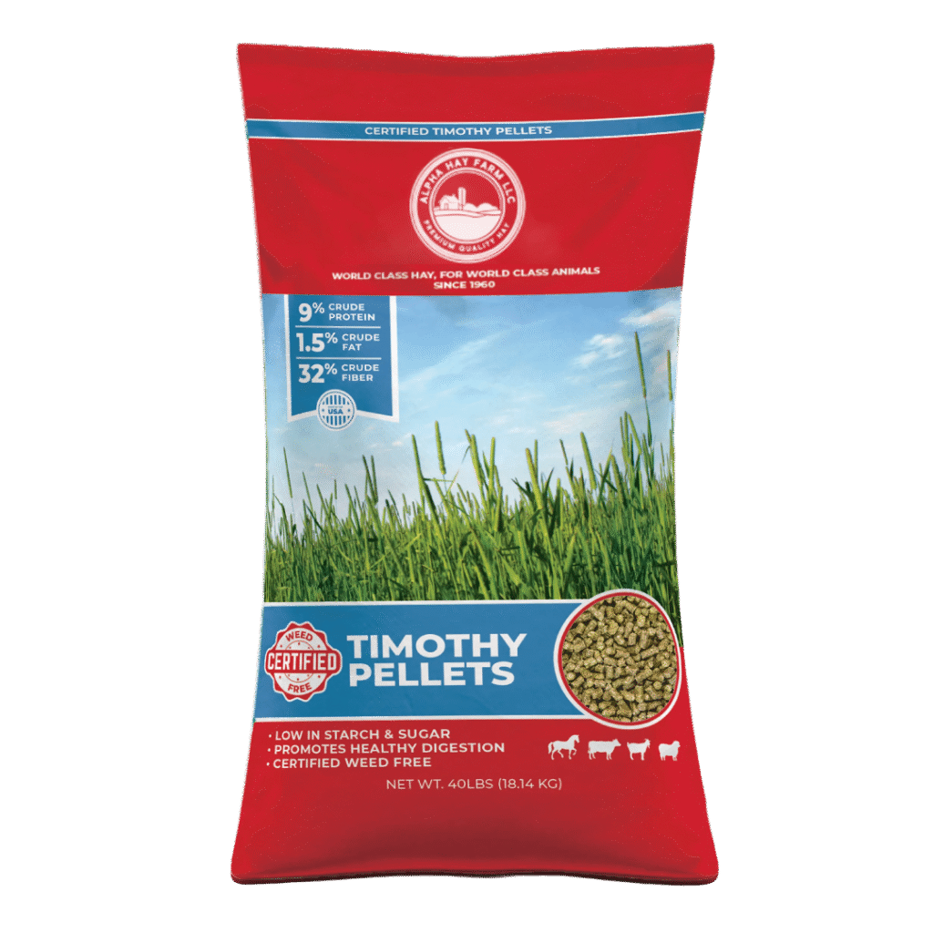 Buy Alpha Hay Farm Certified Timothy Pellets 40 LB premium Bagged forrage for sale
